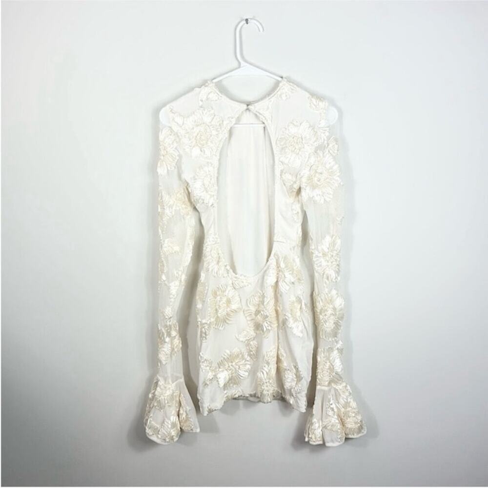 Rotate Birger Christensen Dress Rosita White Mesh Floral Back Cutout Mini US 12 - Picture 10 of 13